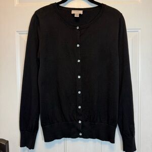 ANN TAYLOR LOFT Square Rhinestone Button Front Long Sleeve Black Cardigan Sz M